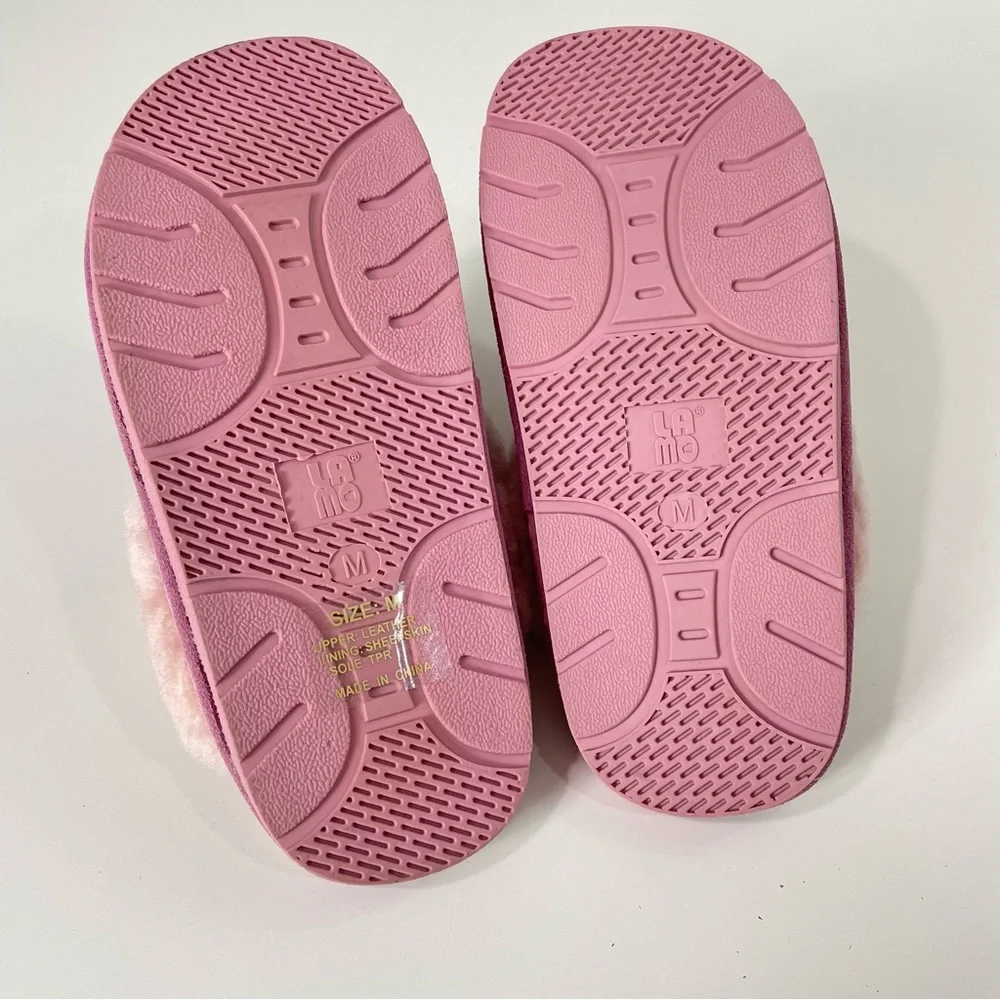 Lamo Pink Suede Sheepskin slippers Sz M - Picture 2 of 7